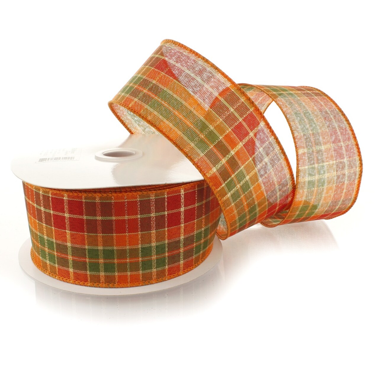 2 1/2" Wired Ribbon Fall Traditional Plaid Orange/Green 10 Yards